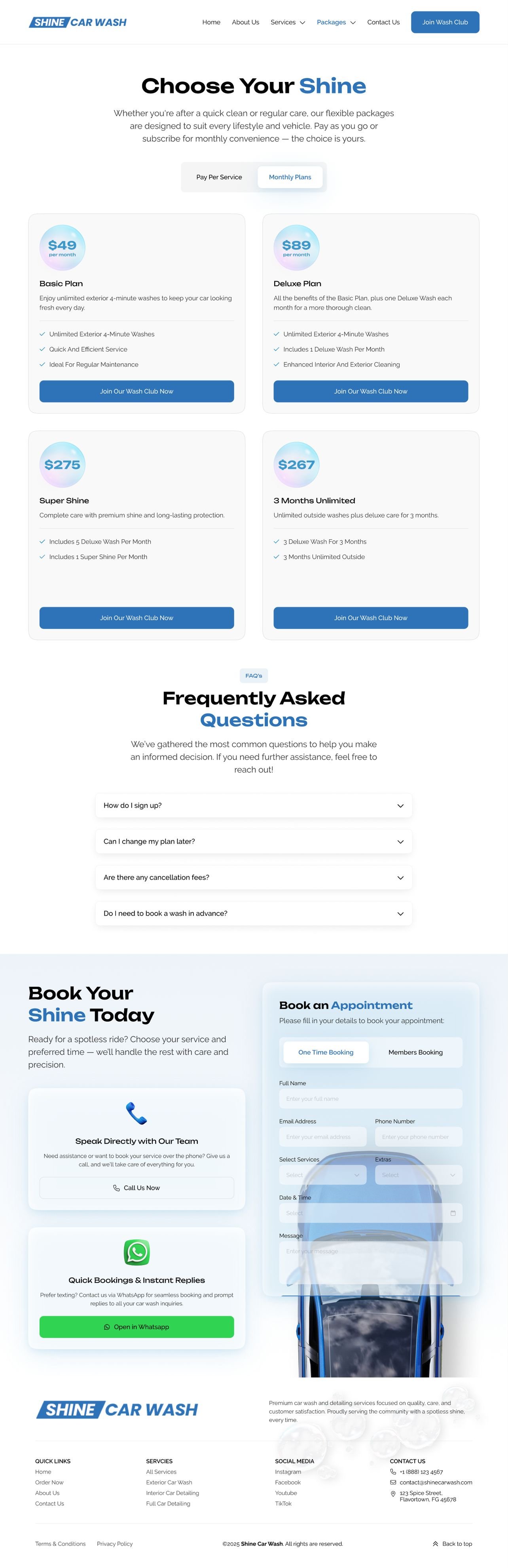 Shine Car Wash packages design